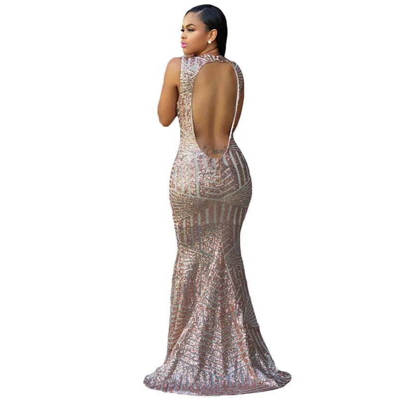 2017 Вечернее Платье Новый Рукавов Блестками Холтер Женщины Русалка Платье|evening