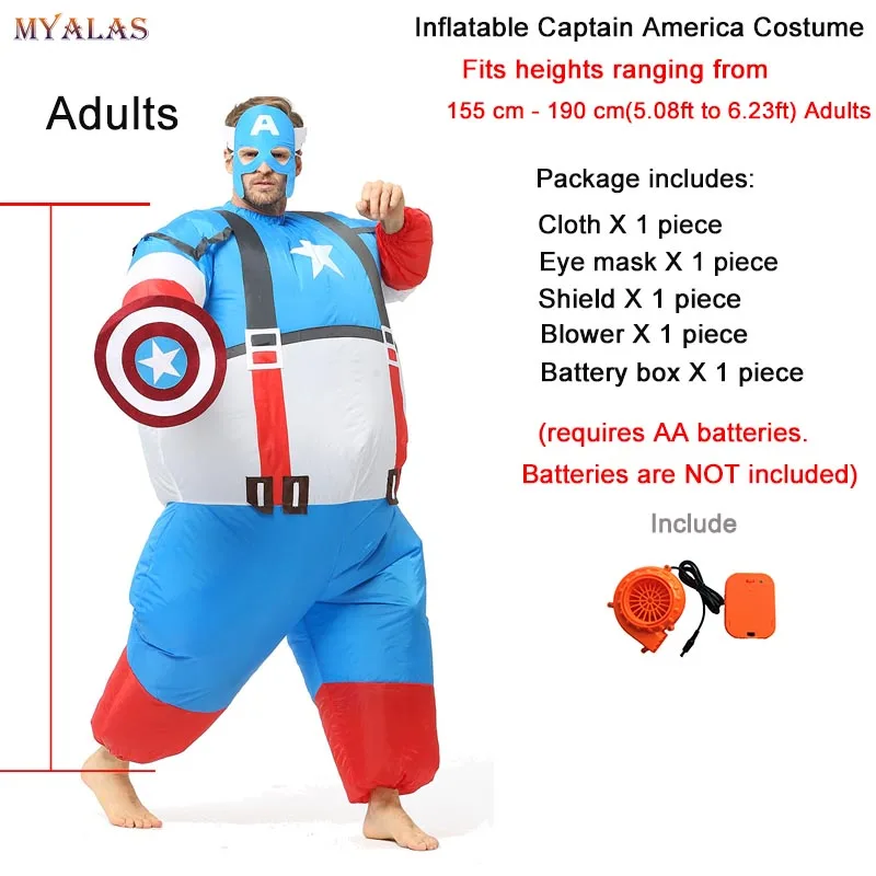 Adult CaptainAmerica Пурим карнавальный парадный костюм Миньоны надувной взрослый маскарадный костюм Пикачу костюм на Хэллоуин костюм Миньона синий красный - Цвет: Adult CaptainAmerica
