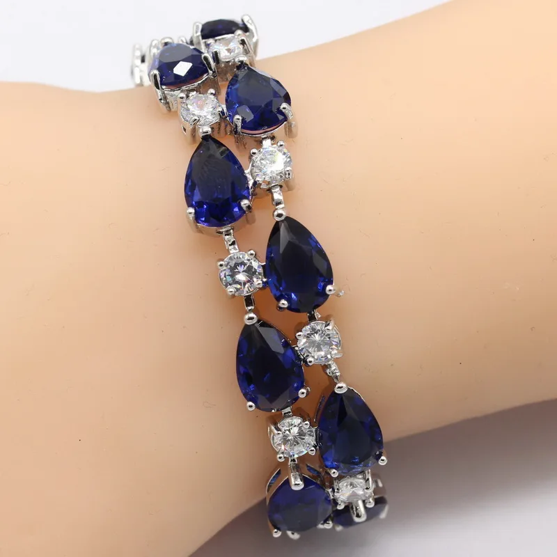 EIOLZJ Dark Blue Cubic Zirconia Silver Bracelets for Women Length 20cm Female bracelet with White Zircon Stamp 925 Free Box | Украшения и
