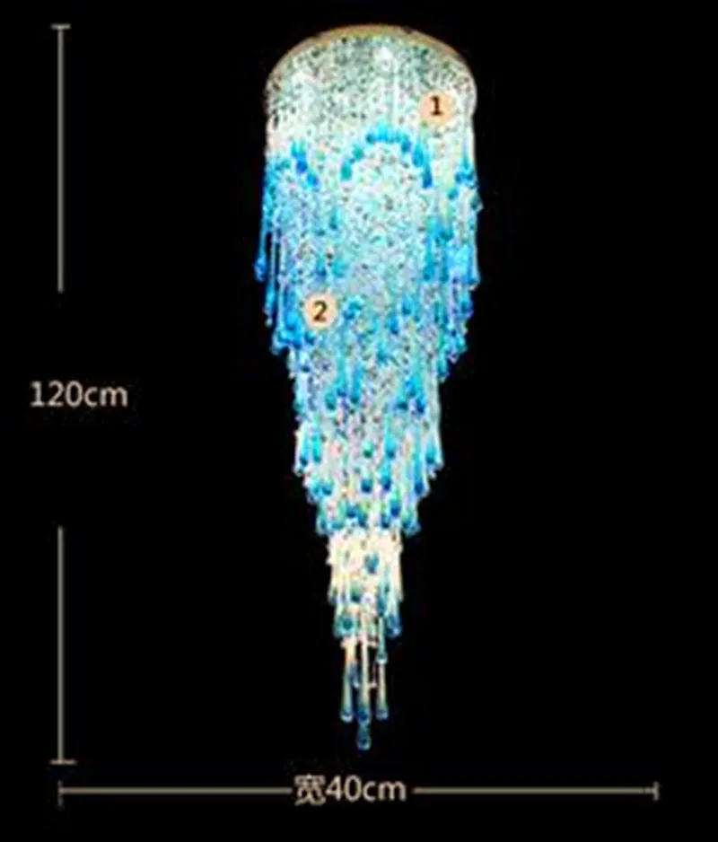 売却 ロングライトクリスタルランプの高級ランプぶら下げワイヤーダブルスパイラル階段ledヘッドライトヴィラのリビングルームシャンデリア