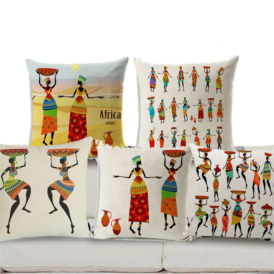 Square 18&quot Cotton Linen Pillow Cover Africa Original People Life Decorative Throw Case Cushion Sofa Drop Shipping | Дом и сад