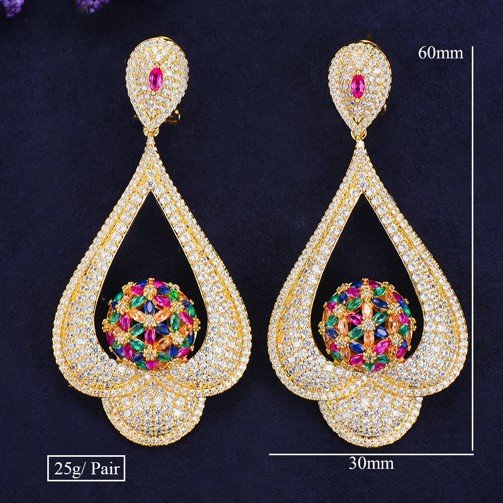 

GODKI 60mm Luxury Crown Ball Dangle Earring For Women Wedding Cubic Zircon Crystal CZ Dubai Bridal Earring brincos Ohrringe 2019