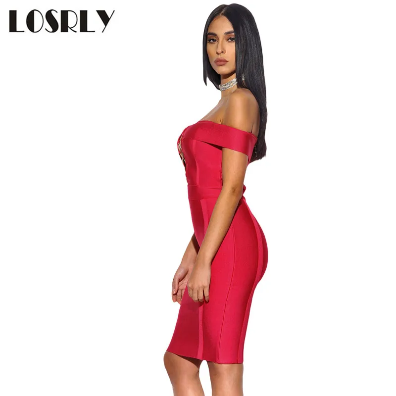LOSRLY Vestido Феста Красный Выдалбливают Sexy Women Бинты Платье Midi Bodycon Платья 2017 Лето С
