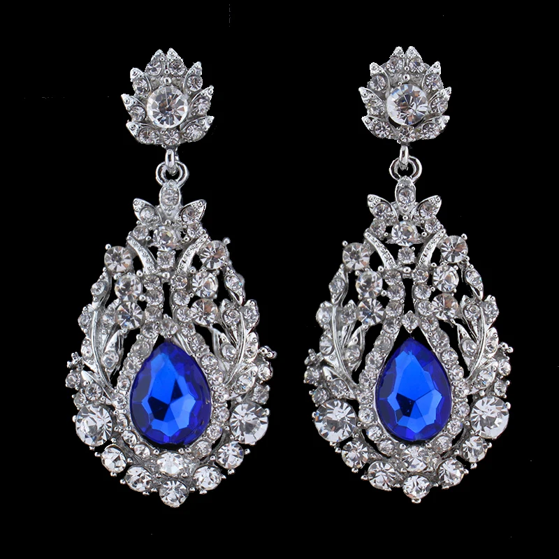 Женские длинные серьги капельки серебристого цвета с кристаллами|long earrings|long earrings