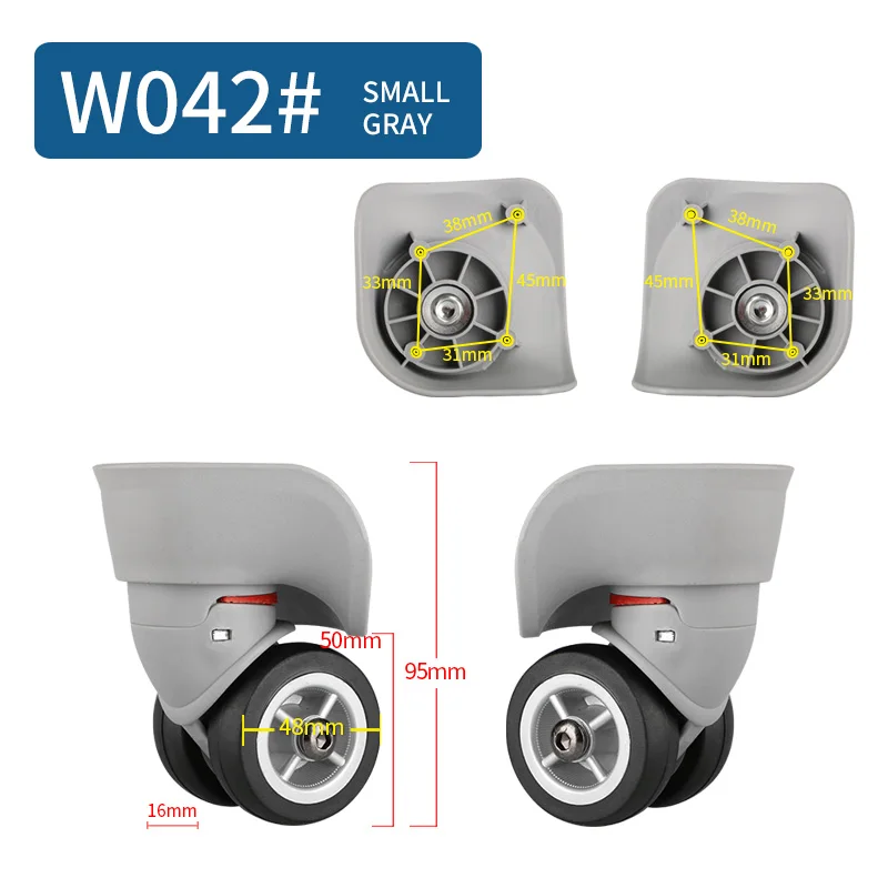 W042 Small Gray Тележка для ремонта, универсальные колеса, аксессуары, запчасти, колеса, обслуживание, пароль, чемодан, багажные тапочки, Универсальные ролики для багажа - Цвет: W042 Small Gray