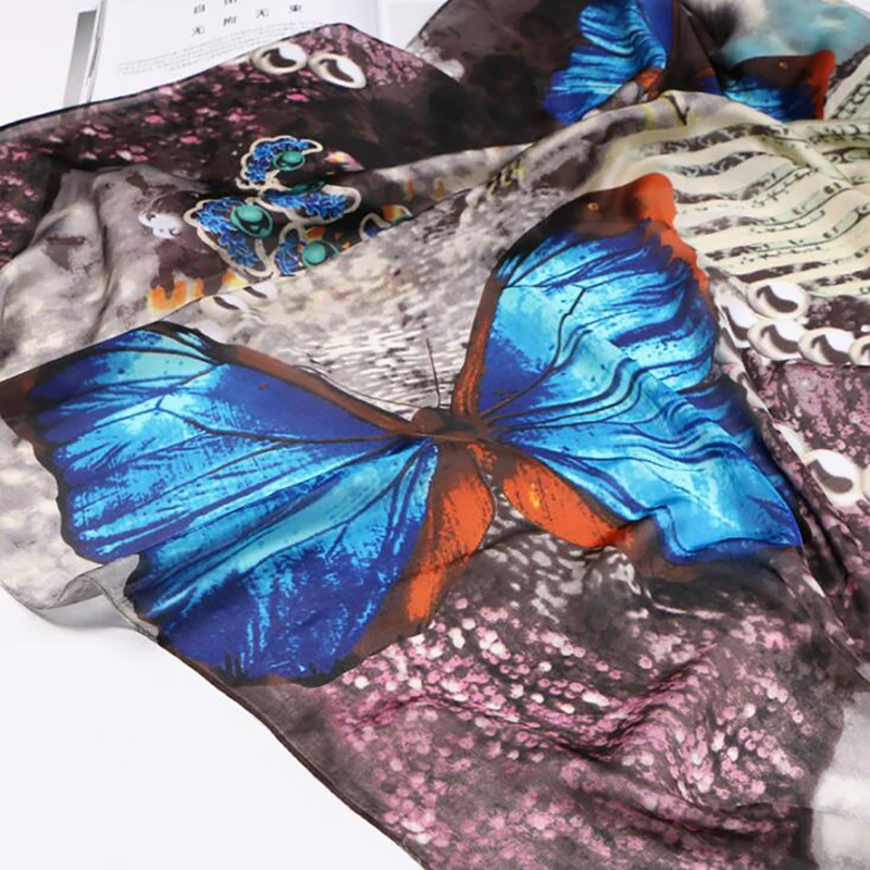 Летний хиджаб шарф из имитированного шелка женский с принтом шали и шарфы 180*90 см