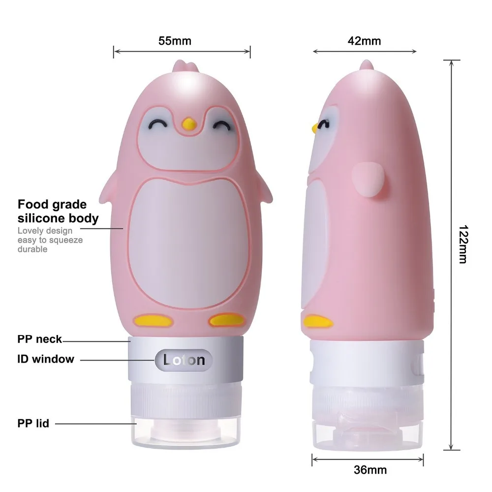 Penguin Silicone Travel Bottles Set LeakProof Tubes Refillable Cosmetic Toiletry Containers with Protable Clear 90ml | Багаж и сумки