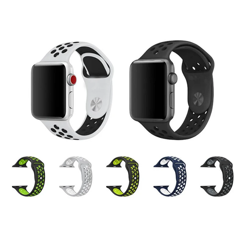 Новый дышащий силиконовый спортивный ремешок для Apple Watch 4 3 2 1 42 мм 38 резиновый