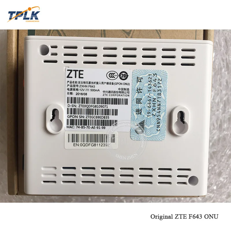100% оригинальный новый Роутер ZTE F643 GPON ONU ONT FTTH с 1GE применяется к режимам Termina Gpon