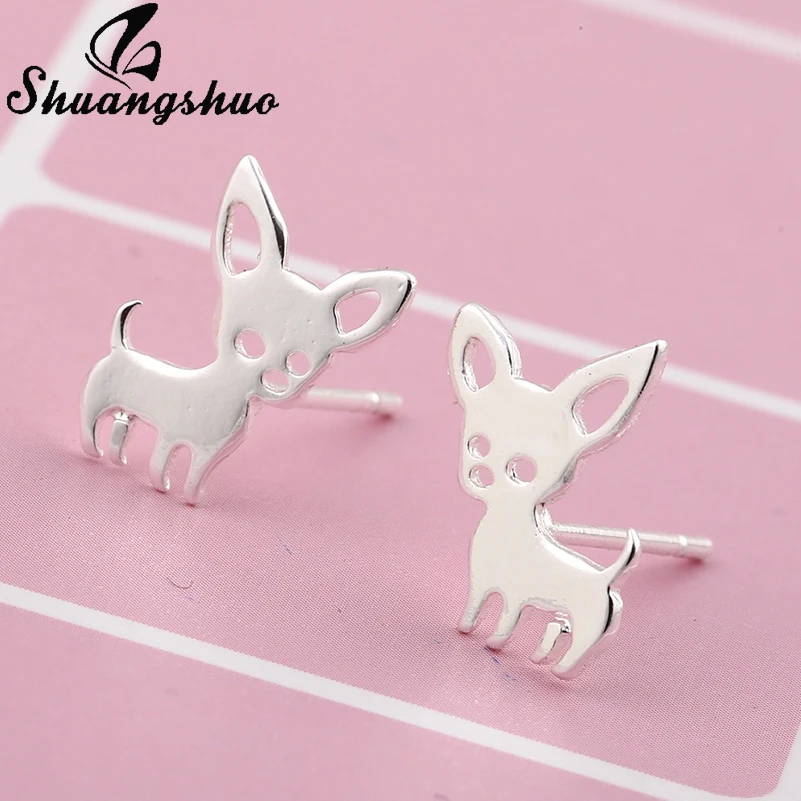 Shuangshuo New Arrival Chihuahua Stainless Steel Earrings for Women Cute Dog Studs Chihuahua Jewelry Love My Pet Animal Earrings images - 6