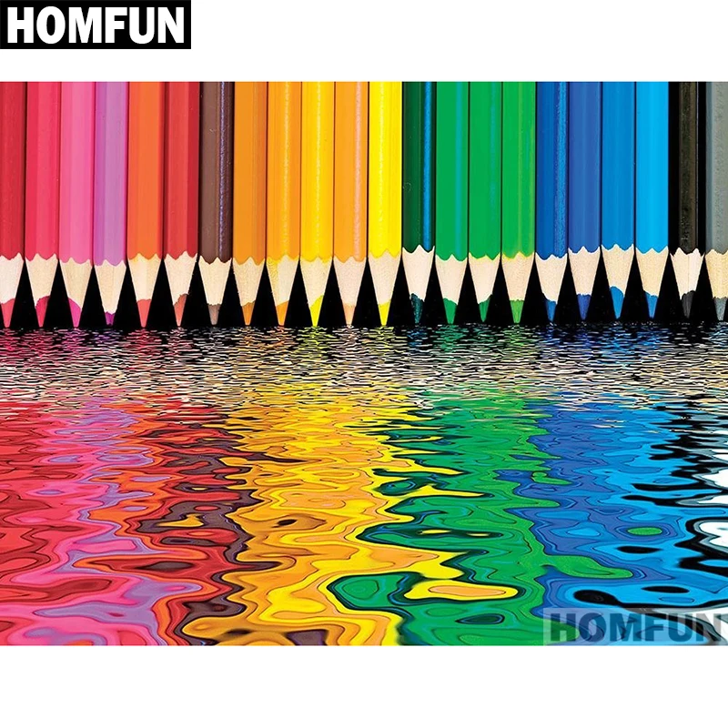 HOMFUN Diy Full Square Round Drill 5D Diamond Painting Cross Stitch Embroidery &quotColorful crayons&quot Home Decor Gift A01760 | Дом и сад