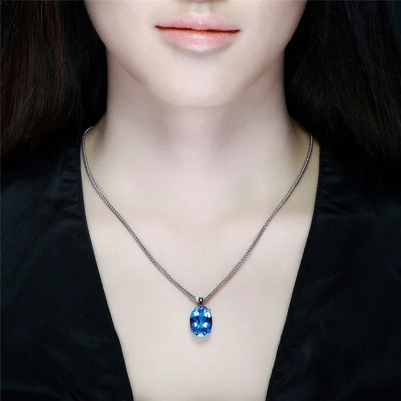 Мода Серебряный с натуральным камнем Цвет овал синий кристалл кулон ожерелье