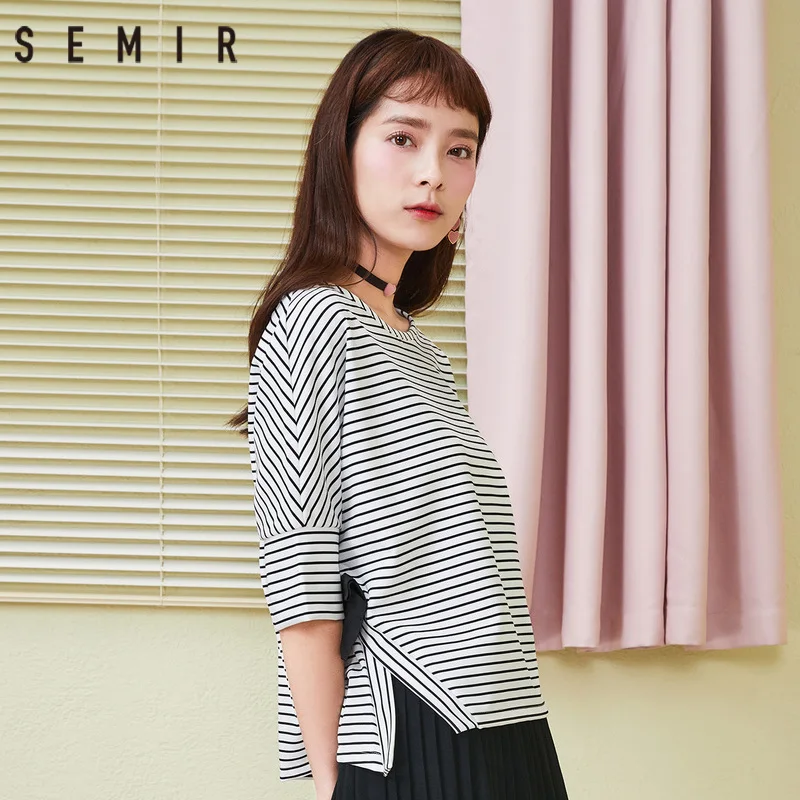 SEMIR футболка с короткими рукавами для женщин свободные полосатые футболки Осень