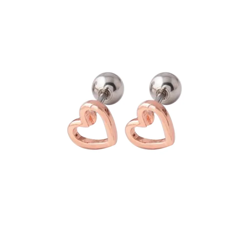 Rose Gold Heart Zirc 1 пара, Новое поступление, серьги из нержавеющей стали, пирсинг, спиральный для хряща, шпильки, пирсинг для ушей, 3 цвета, Шестигранник, Козелок Уха, пирсинг, пробка - Окраска металла: Rose Gold Heart Zirc