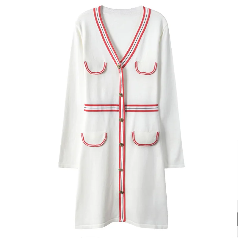 GRUIICEEN осенне-зимнее женское платье в полоску офисное трапециевидной формы Черное