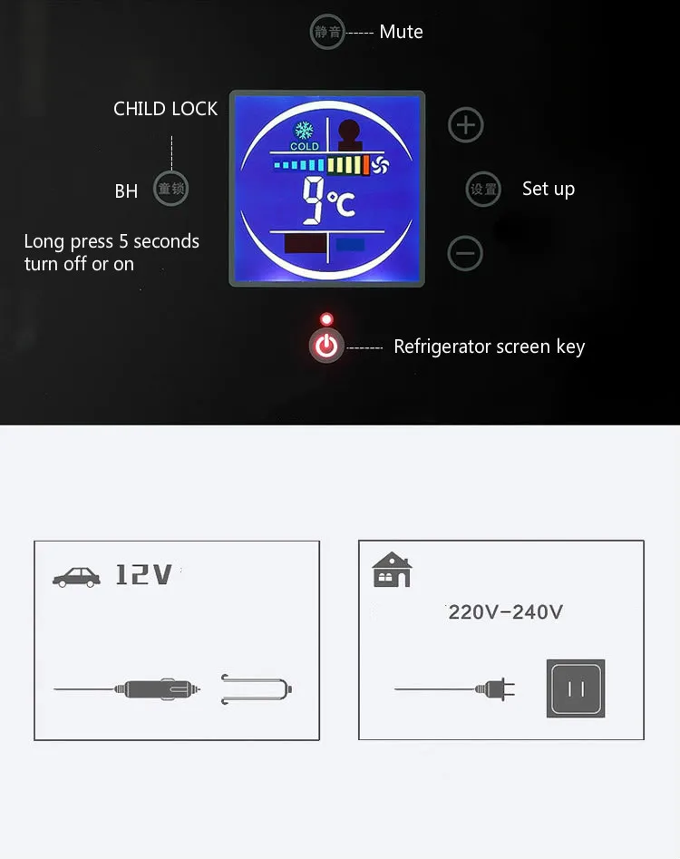 Автомобильный холодильник с ЖК дисплеем и сенсорным экраном 16 л 220 В 12