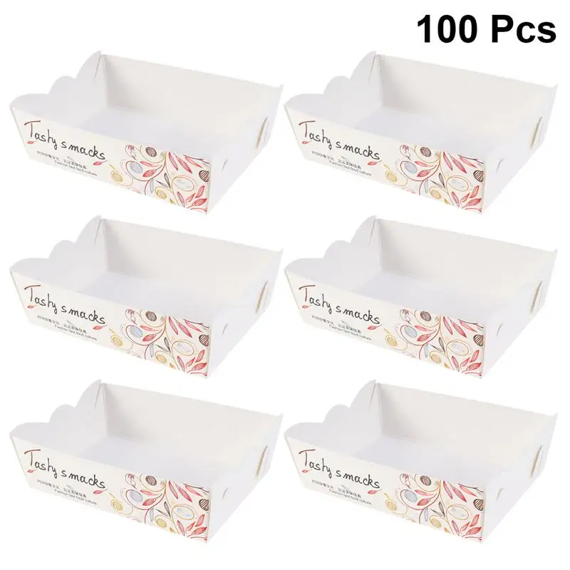 ROSENICE 100pcs Disposable Hot Dogs French Fries Bakery and Fried Food Packing Box Case Paper Serving Food Tray