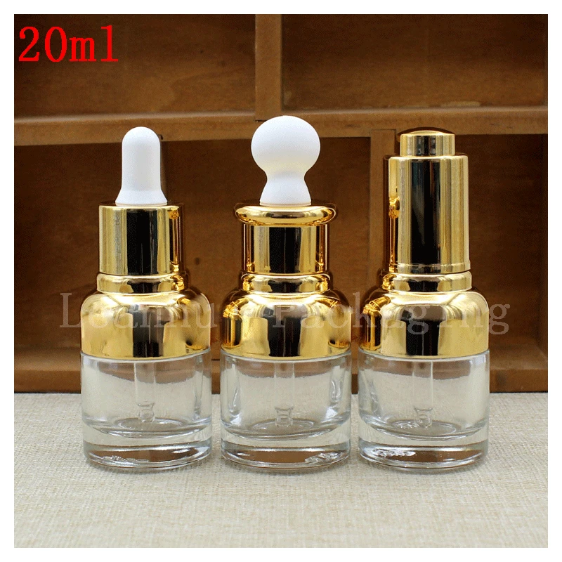 Wholesale 20 ML High Quality Clear Glass oil Dropper Bottle Essence Lotion Packing Bottle, Empty Cosmetics Packaging Container