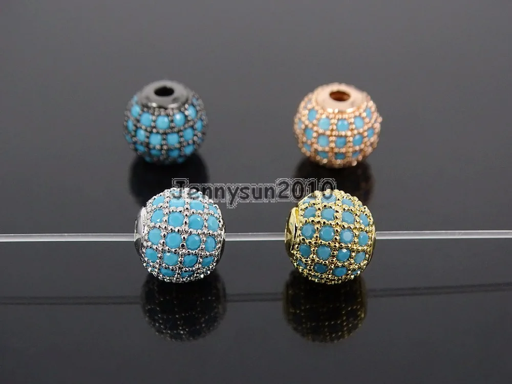 ЦИРКОНИЕВЫЕ камни, камни, выложены Tur-quoise, круглый шар, браслет, соединитель, очаровательные разделительные бусины 8 мм, серебряный цвет, 10 дюймов