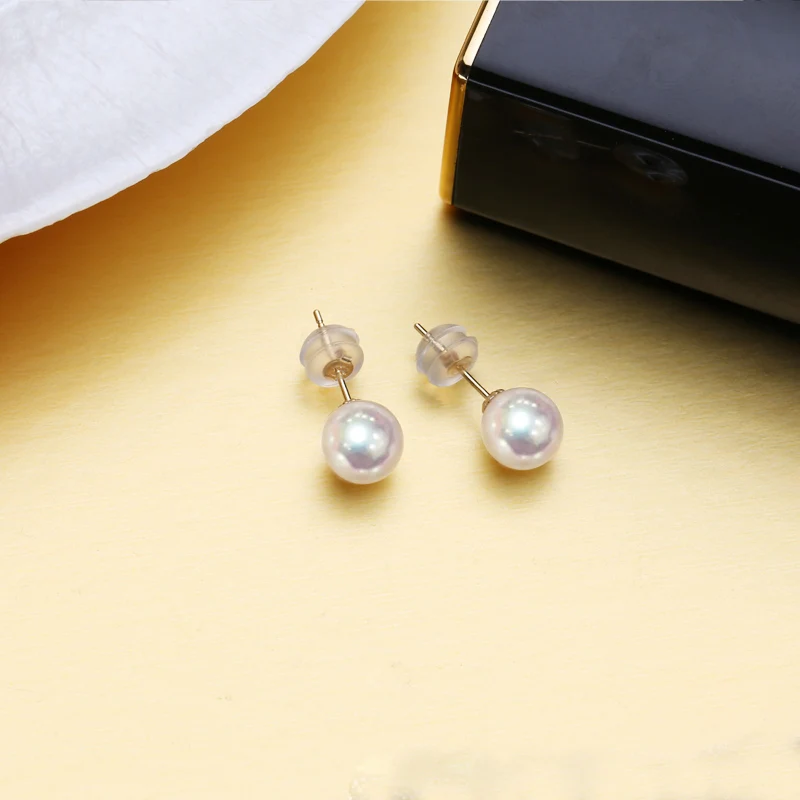 Серьги из 18 каратного золота FENASY украшения жемчуга круглые жемчужные серьги Akoya 7