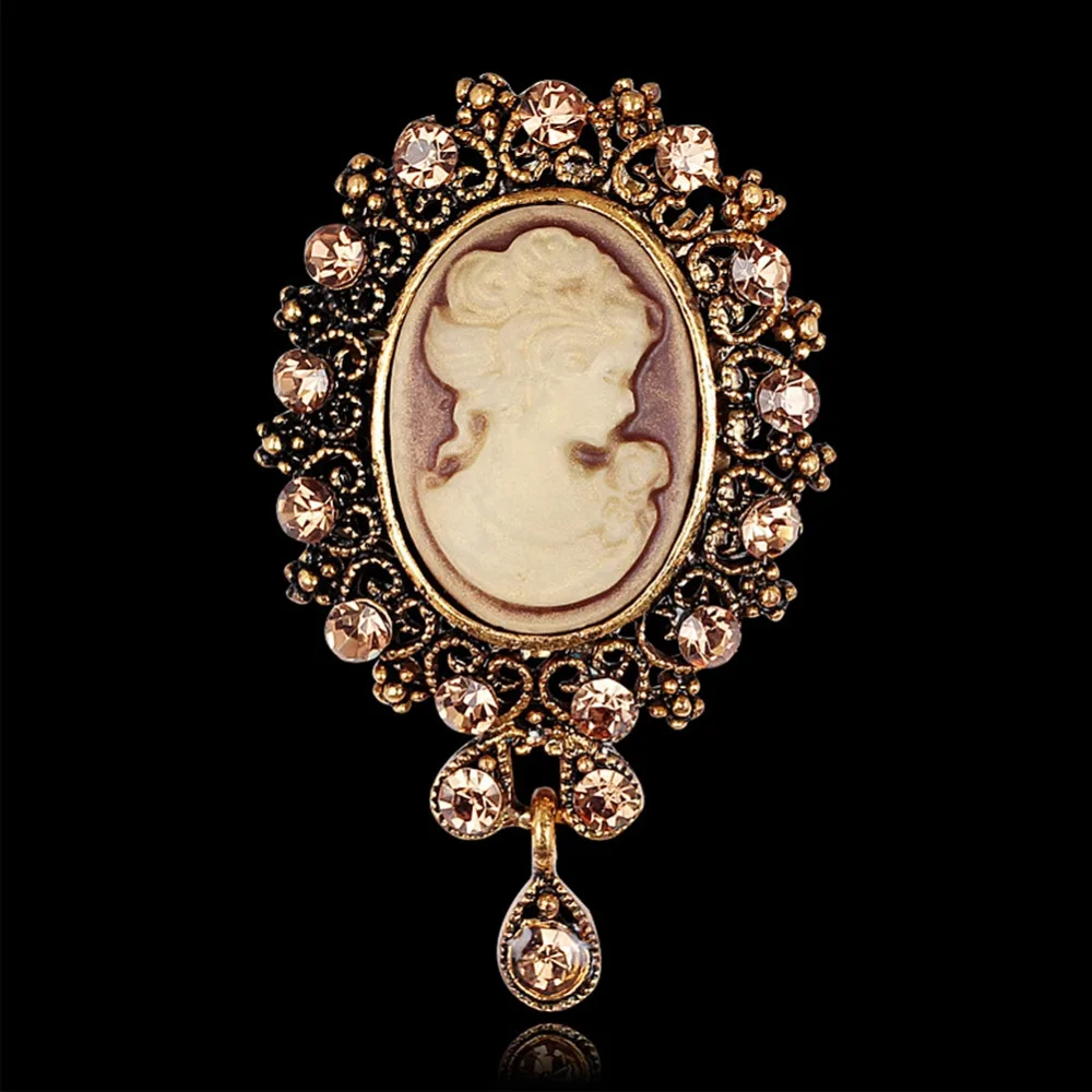 New Retro Beauty Head Crystal Tassel Brooch Alloy Pins For Women Clothing Accessories | Украшения и аксессуары