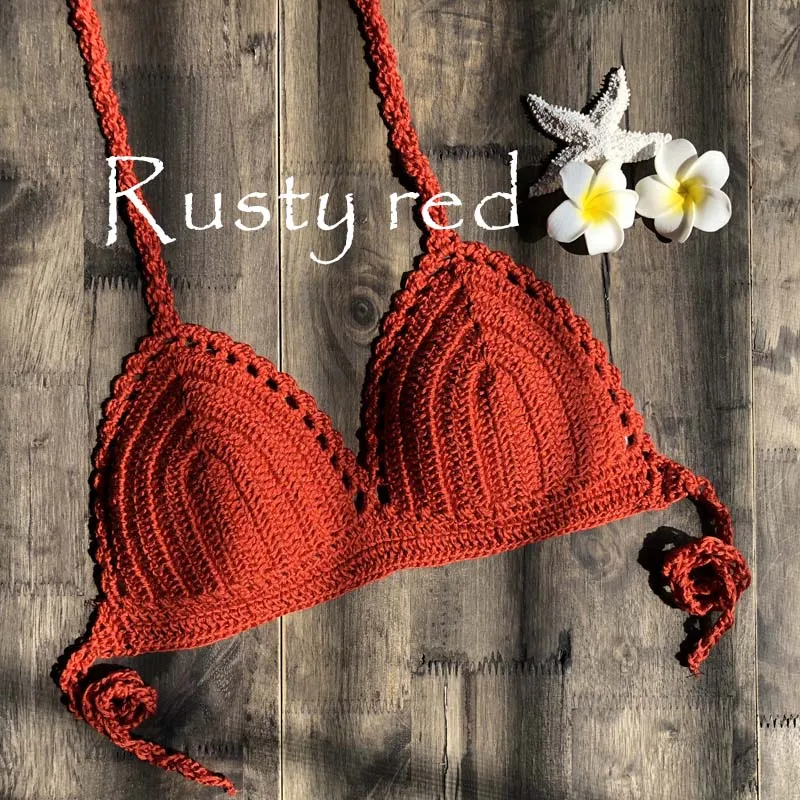 Цельные бикини купальник Mujer крючком красный верх купальника Knit Sexy Бикини Для женщин купальный бюстгальтер большой женский купальный костюм S-XL - Цвет: Rusty Red