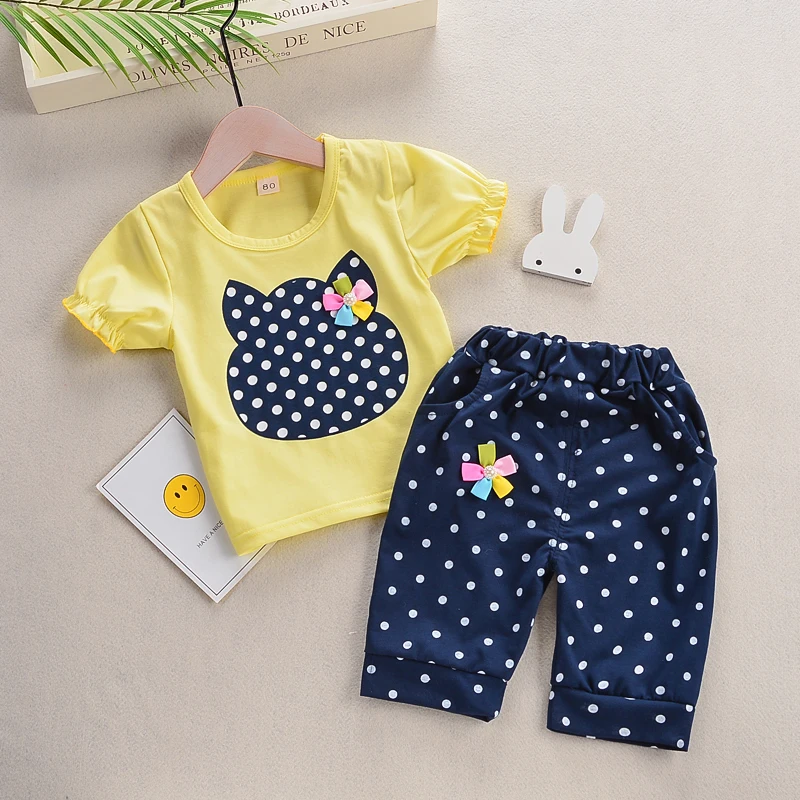 

BibiCola baby summer clothes suit little girls fashion cotton T-shirt +dot short pants 2pcs children girls outfits girls clothes