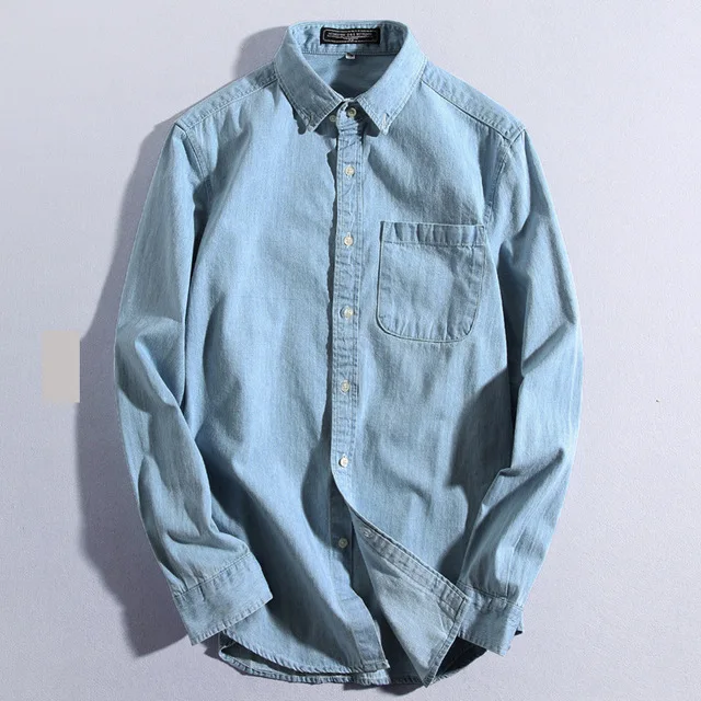 Новая однотонная мягкая хлопковая Повседневная джинсовая рубашка с длинными