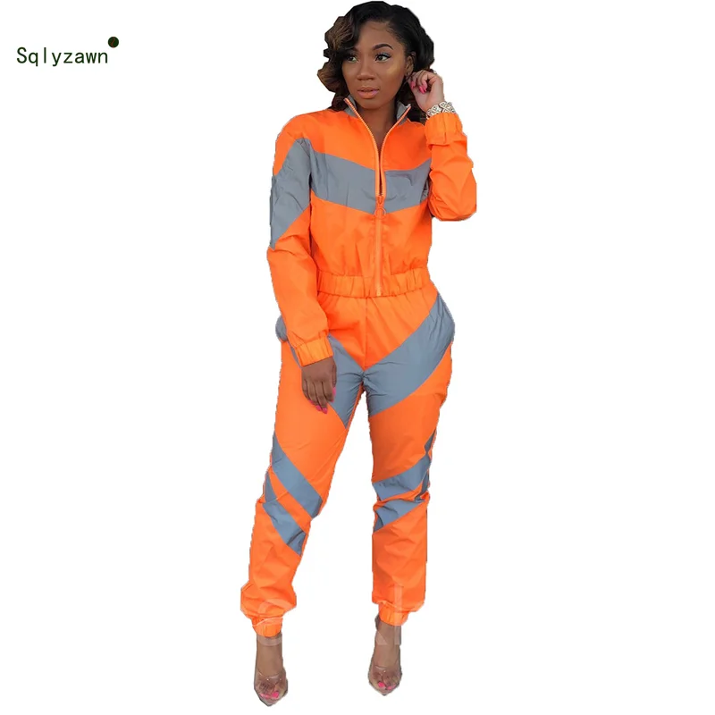 Женский спортивный костюм с длинными рукавами флуоресцентный оранжевый зеленый
