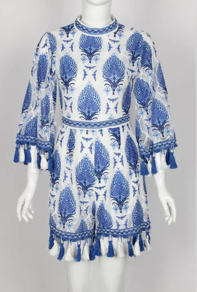 playsuit romper chic sexy casual club beach party elegant geometric blue pink long sleeve lace tassel fashion 2018 female summer | Женская