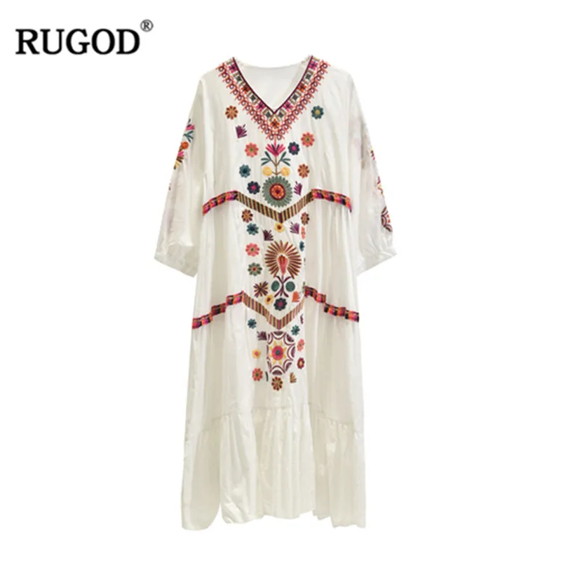 RUGOD/повседневное этническое женское платье с цветочным узором Богемные вечерние