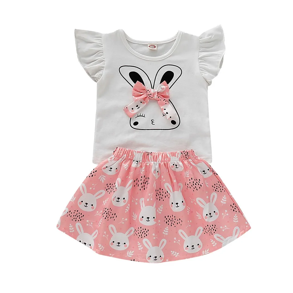 Детская футболка с рукавами крылышками и рисунком кролика для девочек + юбка
