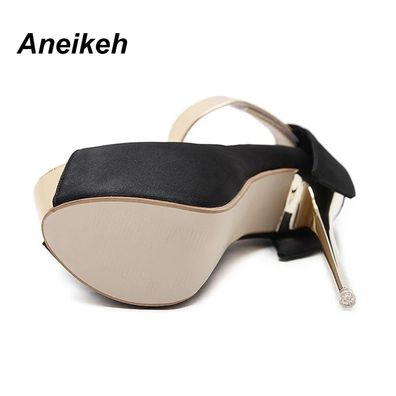 Aneikeh 2020 новые модные черные шелковые женские босоножки летние туфли с ремешком