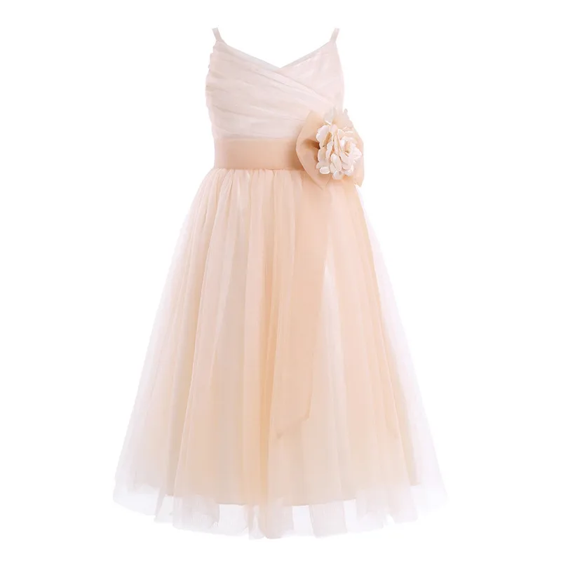 Детское Плиссированное Тюлевое Сетчатое платье на бретельках с цветочным