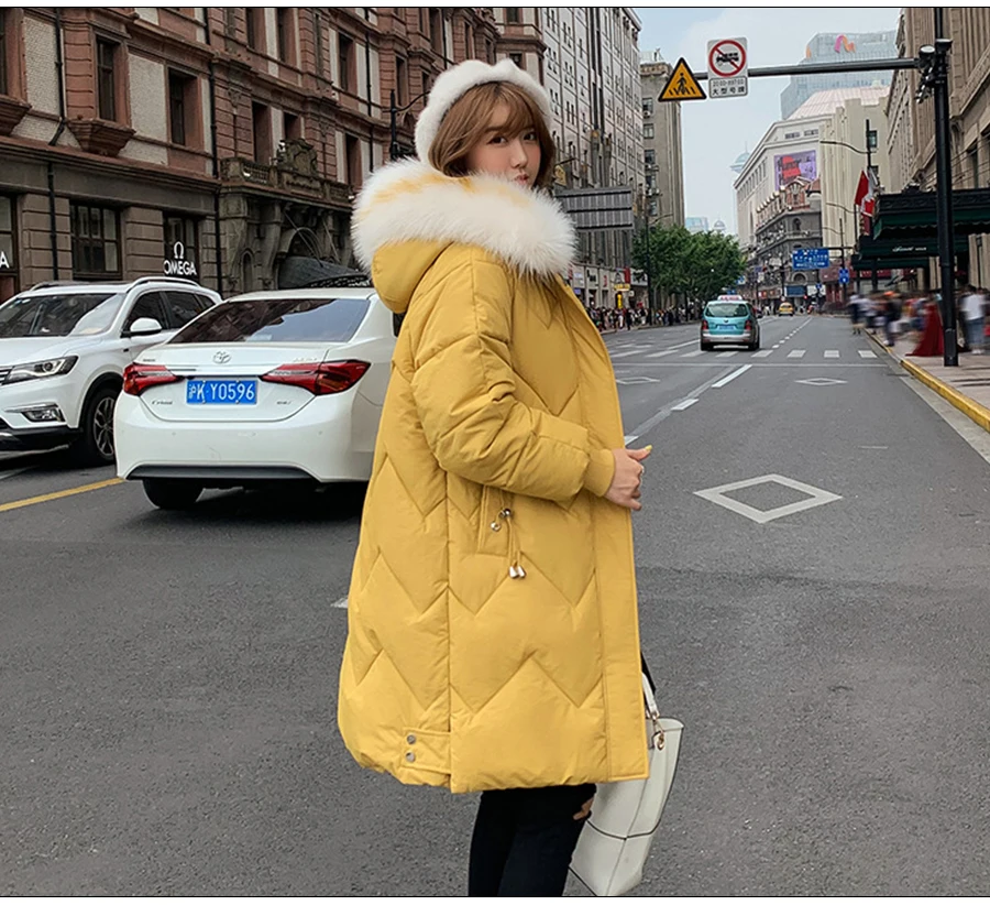 Женское пальто негабаритных Harajuku Parkas длинные пуховые теплые куртки с хлопковой подкладкой зимняя одежда длинный рукав с карманом пушистые парки