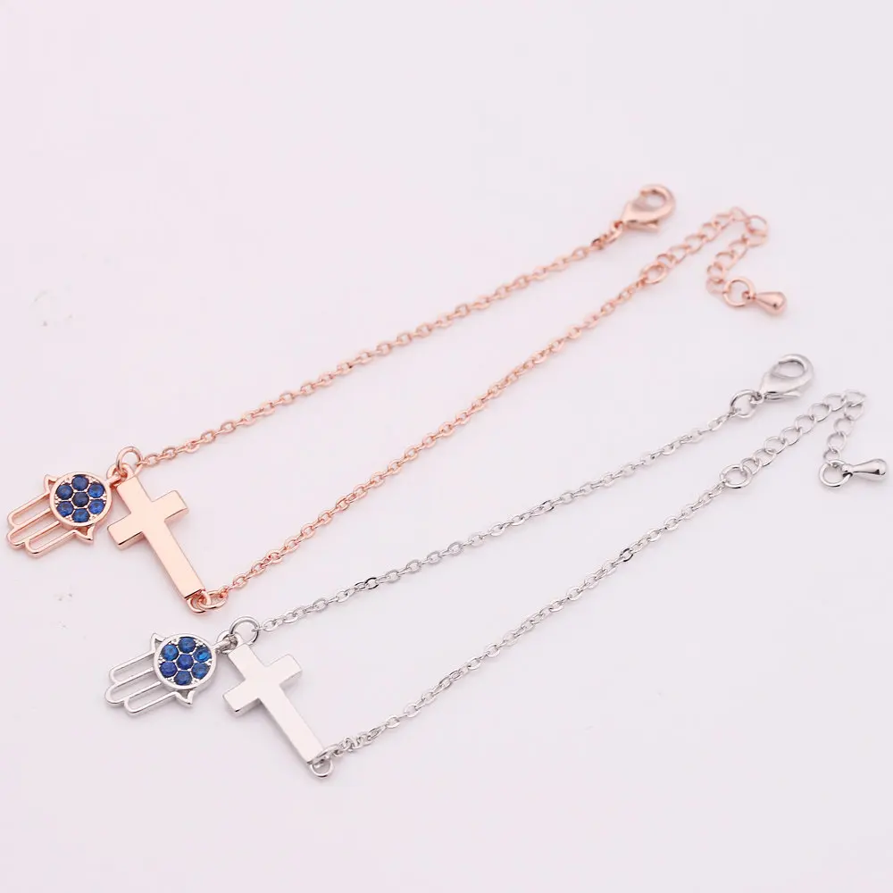 Браслет с синей ладонью и злыми глазами крестом Иисусом-хранителем | Украшения