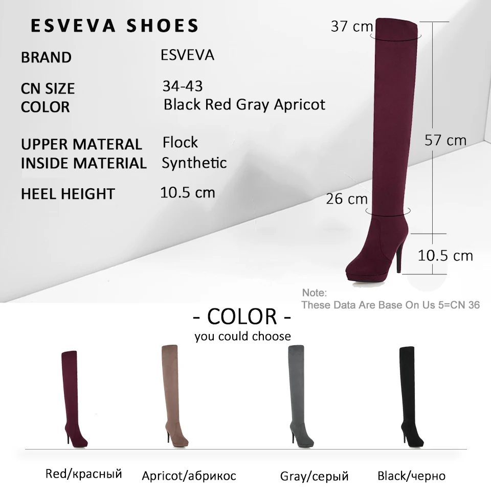 

ESVEVA 2019 Women Winter Boots Over The Knee Boots Zip Thin High Heels Shoes Short Plush Elegant Autumn Shoes Woman Size 34-43