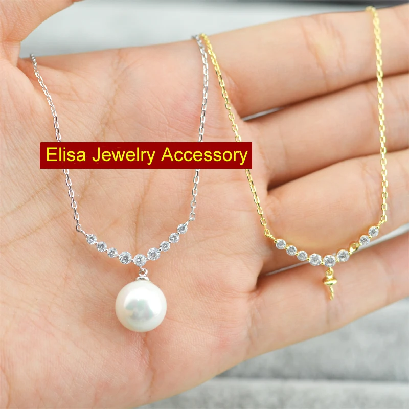 

S925 Sterling Silver Pearl Pendant Chain Accessory Women DIY Necklace Holder Silver&Gold Colors 3PCS/Lot
