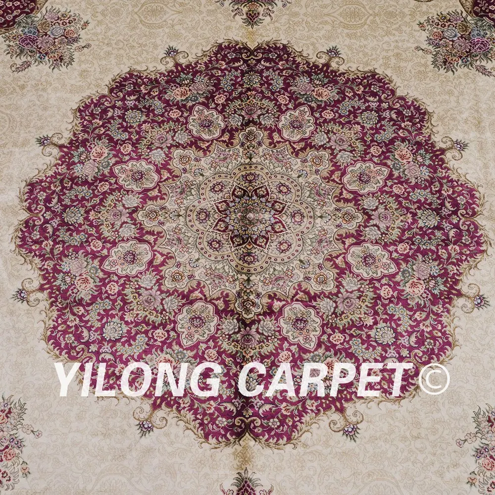 Yilong 10 'x 10' восточные квадратные ковры фиолетовый бежевый изысканный ручной