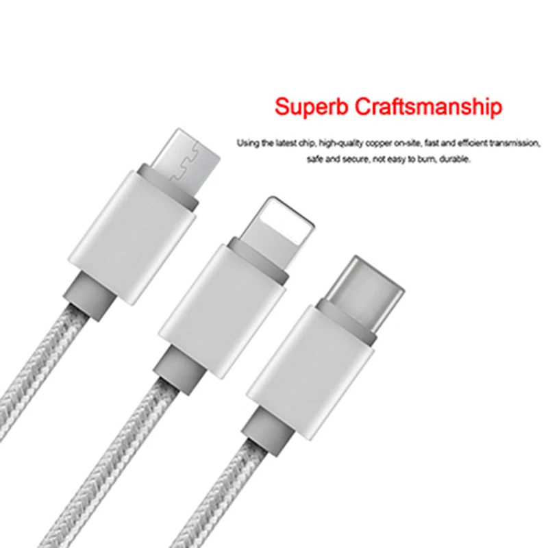 Дело hotgo 1.2 м multi Зарядное устройство Кабели 3 в 1 Micro USB + Тип C 8 Булавки