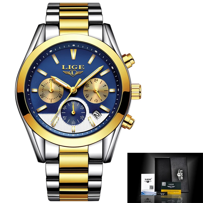 

LIGE Mens Watches Top Brand Luxury Quartz XFCS Male Watch Fashion Stainless Steel Business Watches Waterproof Relogio Masculino