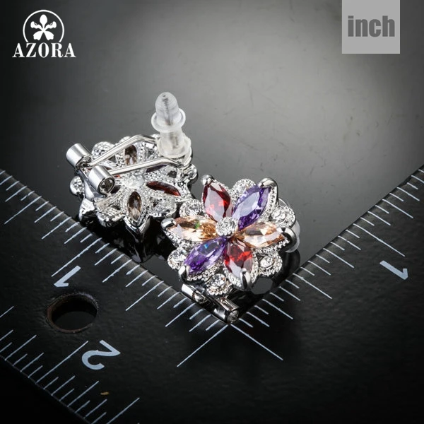 Азора разноцветный 6 лепестков цветка серьги с цирконием кубической огранки TE0109 |