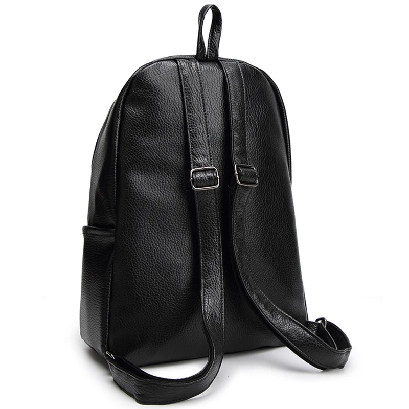 Черный моды кожа рюкзак для девочек искусственная студент книга мешок