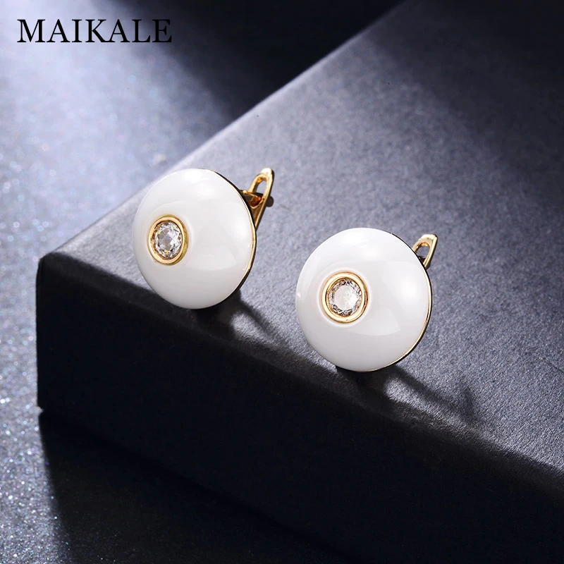 MAIKALE, простые круглые серьги-гвоздики из керамики, покрытые медью, золотые, серебряные, с кубическим цирконием, классические серьги для женщин, подарки для друзей