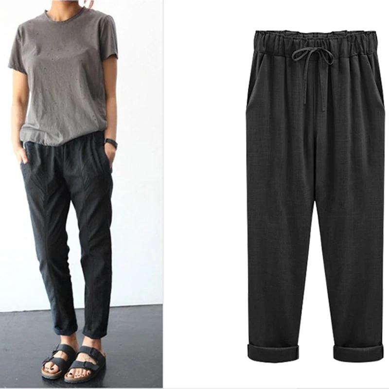 

M-8XL Plus Size Korea New Tide Harajuku Women Ankle-Length Pants Linen Cotton Nice Chinese Popular Pardon Color