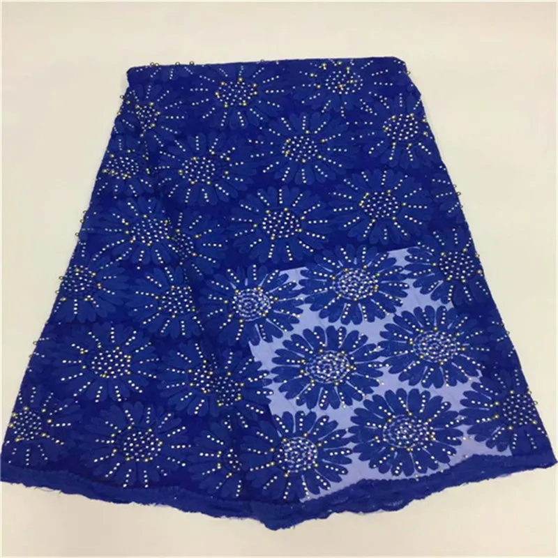 

2019 Hot Sale Embroidered African Lace Fabric High Quality With Beaded and Stones French Net Guipure Lace Fabrics For Wedding
