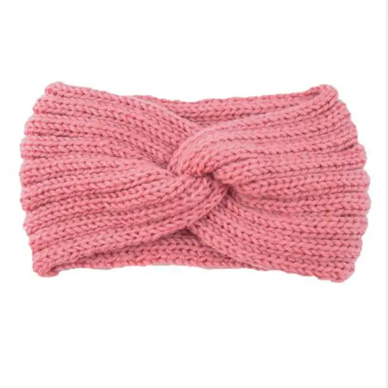 style 1 pink Женская широкая повязка на голову, тюрбан, зимняя теплая вязаная шерстяная лента для волос, одноцветная лента для волос с перекрестным узлом, аксессуары для волос для девочек - Цвет: style 1 pink