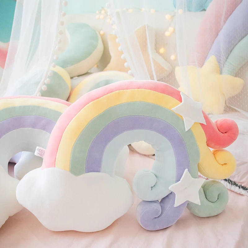 

Cloud Plush throw Pillow soft Rainbow color Stuffed Star Pillow Baby Kids Girls Moon Cushion meteor Sofa Home Decor sky series
