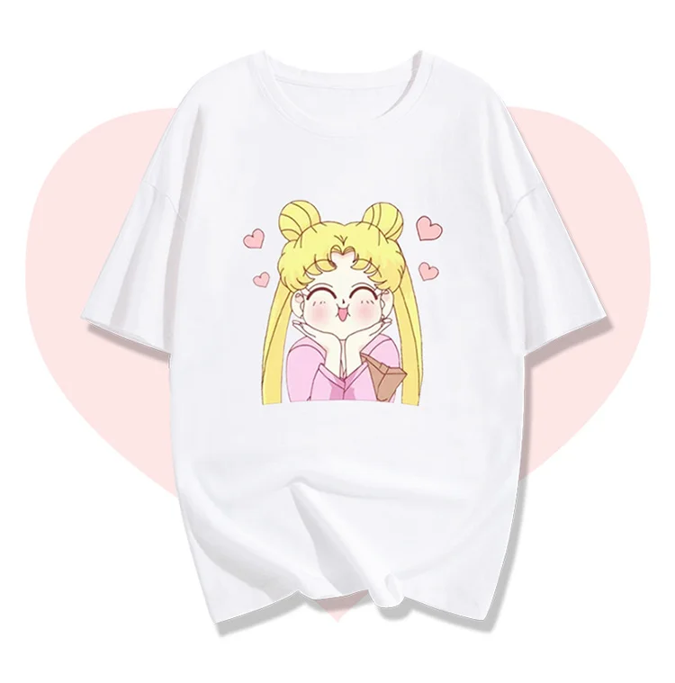 

New Anime Sailor Moon Cosplay Cotton T-shirts for Women T Shirt O Neck Short Sleeve Summer Clothes Top Tees S-XXL