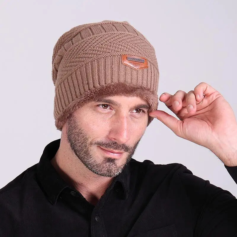 Бренд шапочки вязаные Для мужчин зимние Skullies шапки шапка капот зимние Шапки для Для мужчин Для женщин шапочка Мех животных Теплые Мешковатые шерстяная вязаная шапка